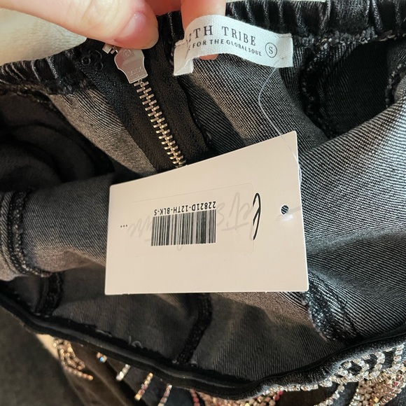 12th Tribe Black Denim Mini Skirt with Fringe - Picture 6 of 9